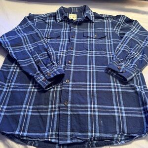 RedHead Navy and Light Blue Plaid Light Flannel Button Down Shirt